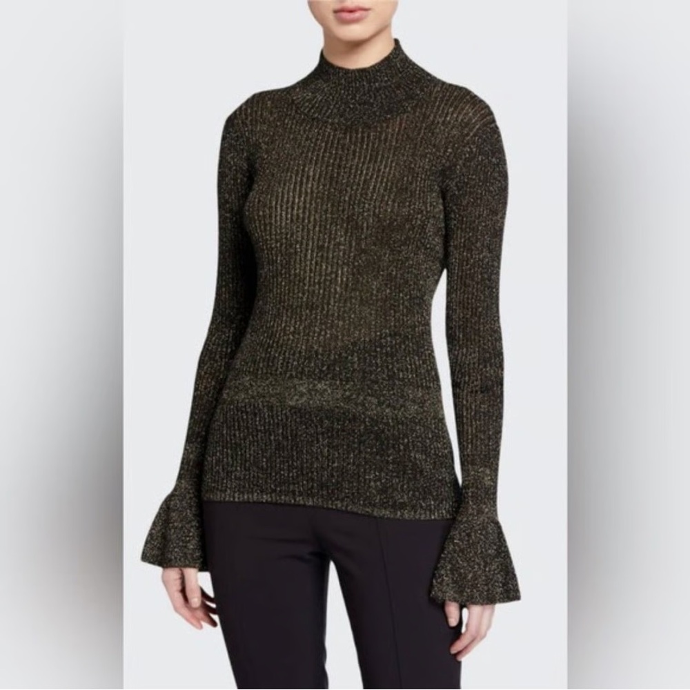 Veronica Beard Lilia Metallic Mock Neck Sweater